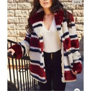 Juicy Couture Black Label Striped Faux Fur Coat Multicolor